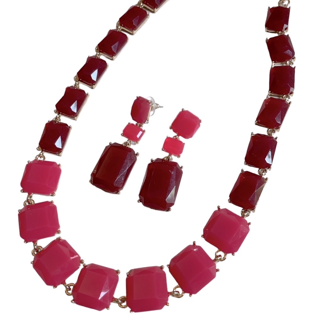LANE BRYANT NWOT two tone red statement earring and necklace set faceted fuchsia